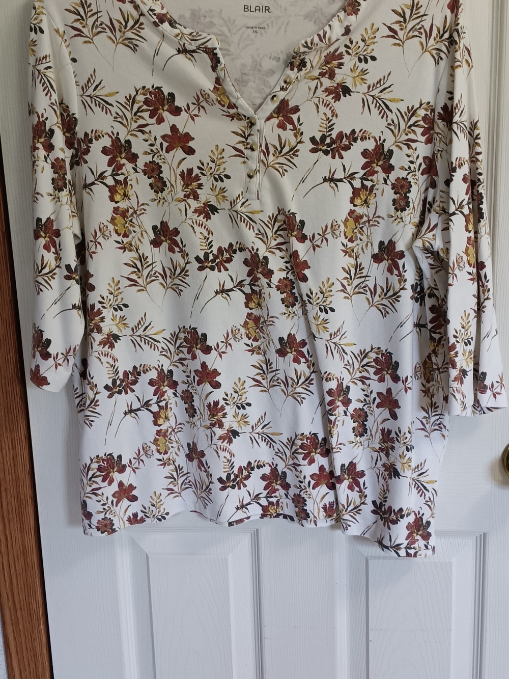 Blair Women's Cream Floral Henley Top